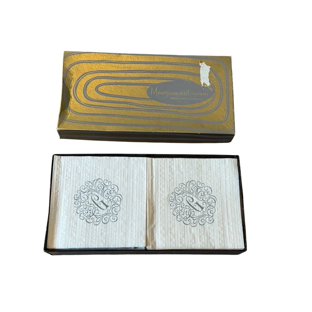 Vintage Monogrammed Beverage Napkins Letter G Paper Napkins Barware Party READ